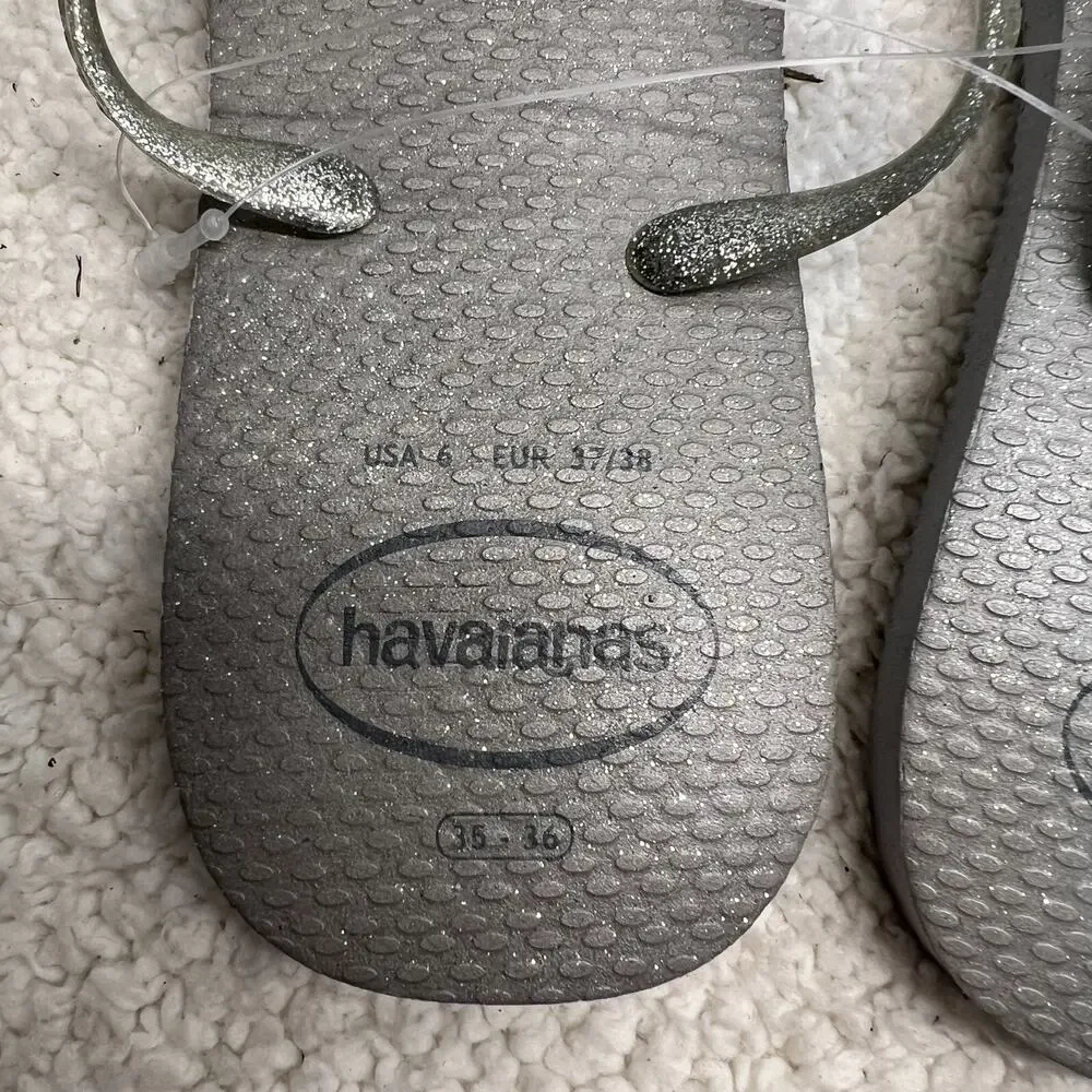 Havaianas Womens Flip Flops Glossy Ice Grey Silver Size 6